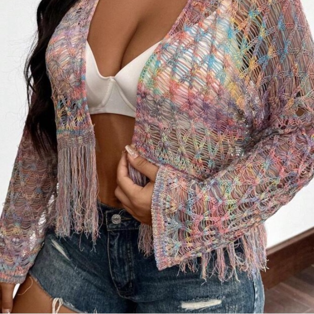 Vintage vibes Plus size rainbow knit cardigan 3X - Picture 3 of 3